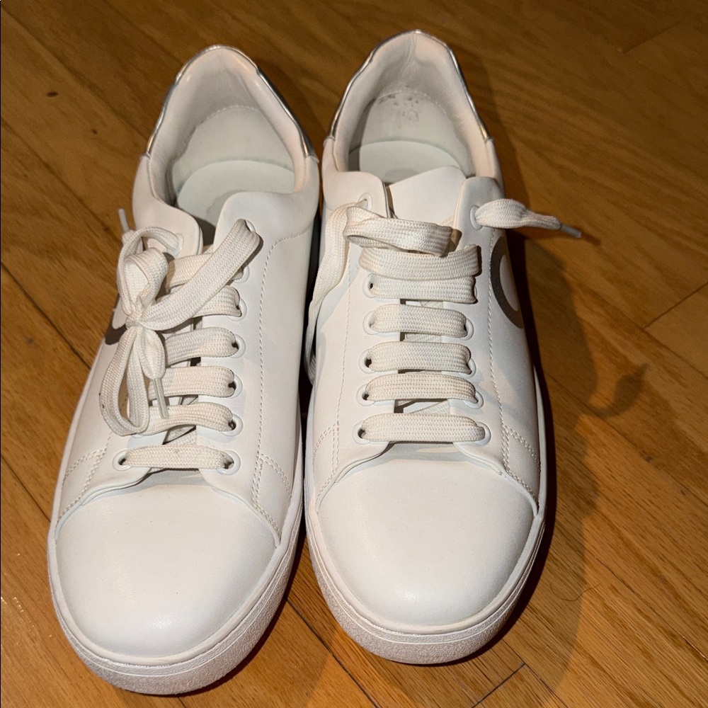 Salvatore Ferragamo White Leather Mens Lace-Up Sneakers